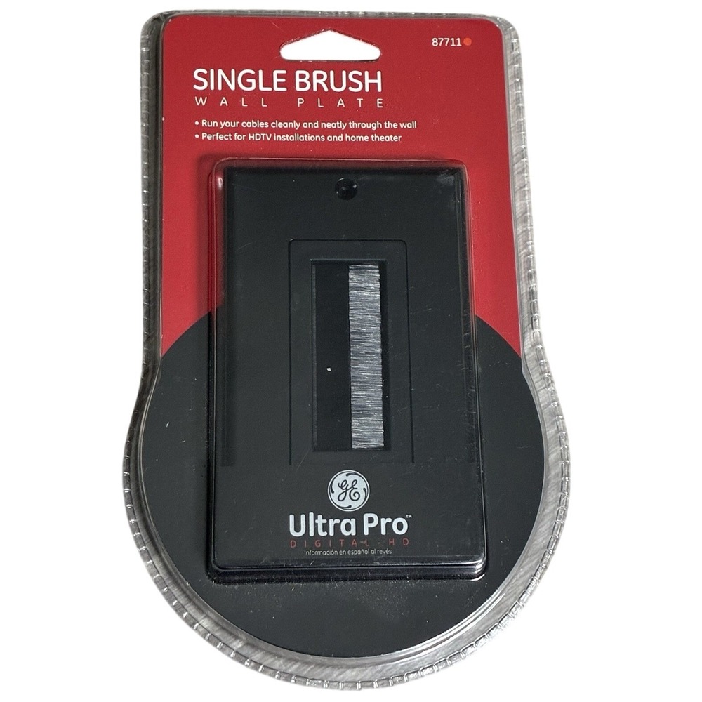 GE Ultra Pro‎ Single Brush Wall Plate 87711 Black Cable Pass Through HDMI New